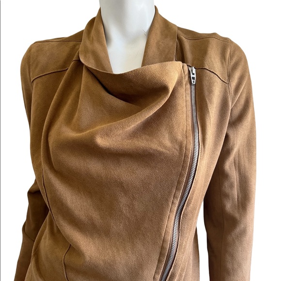 BLANK NYC Drape Front Faux Suede Zip Up Jacket In Hazelnut Brown Sz Small - Picture 2 of 10